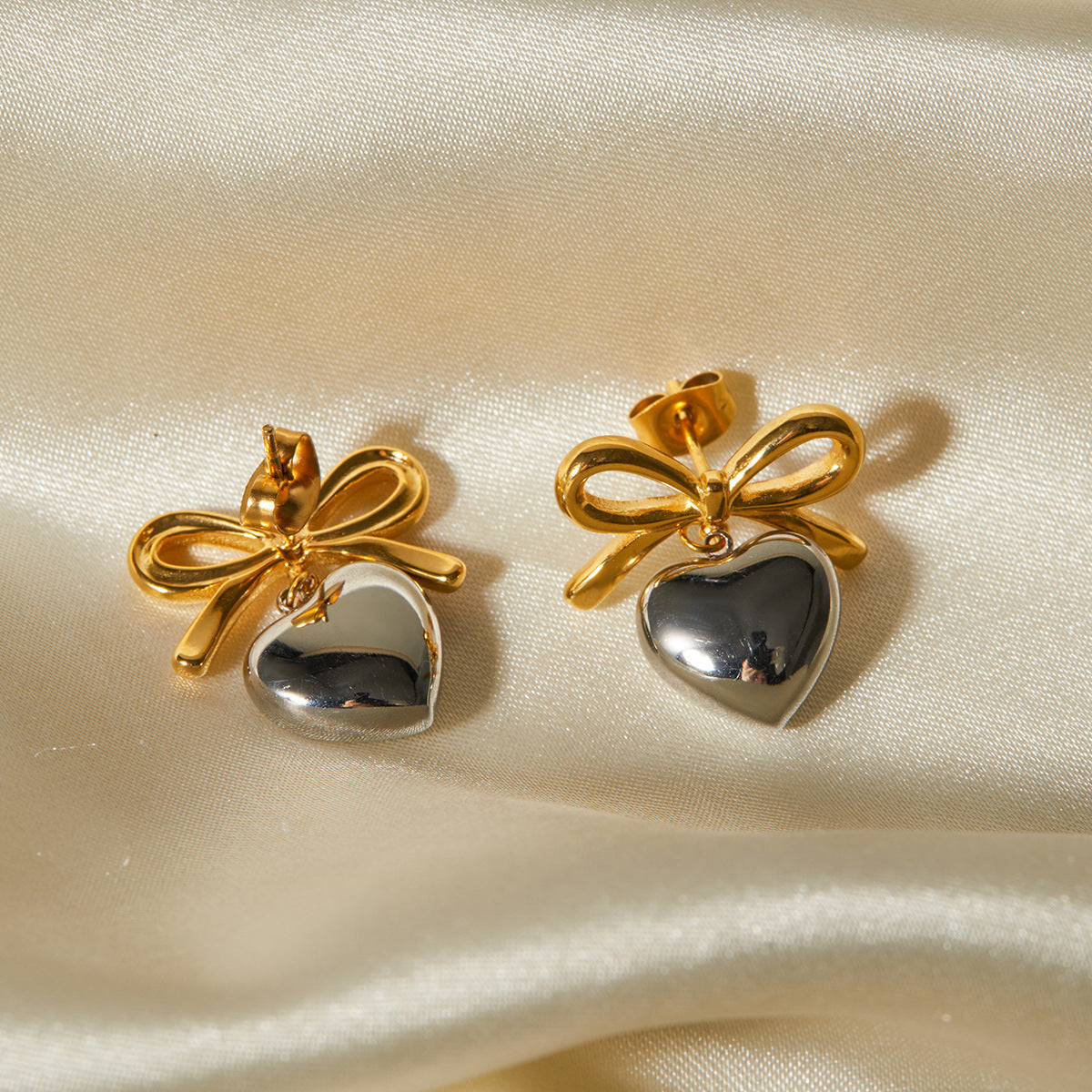 Wholesale Stainless Steel Bow Love Pendant Earrings